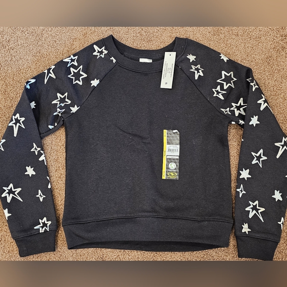 Athletic Works M 7 8 Girls shimmer silver stars black sweatshirt NWT